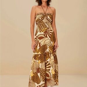 Farm rio sand shell mix euro flax premium linen maxi dress